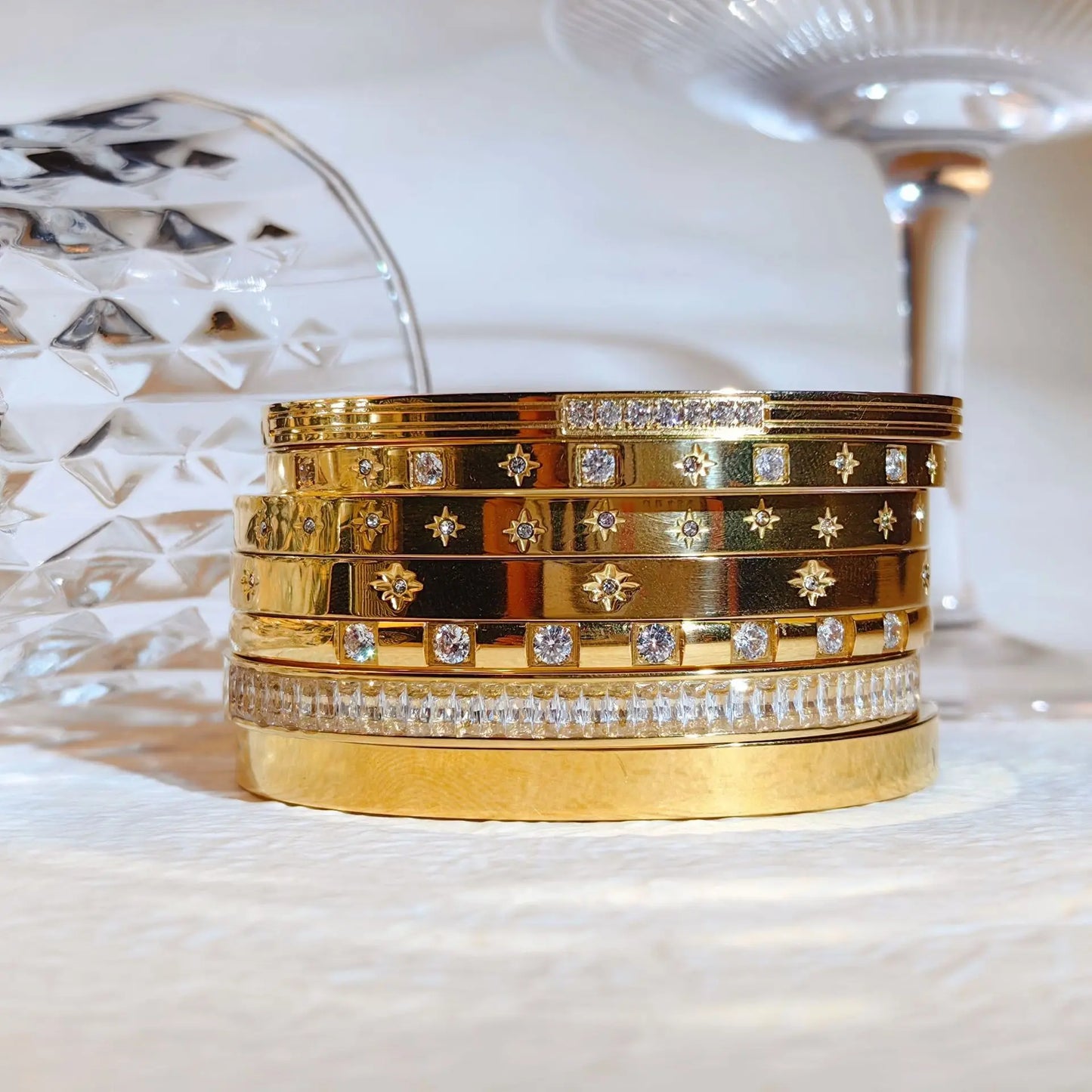 New Waterproof Cubic Zirconia Bangles Stainless Steel Bracelets Tarnish Free Jewelry for Women Factory Wholesales Customize