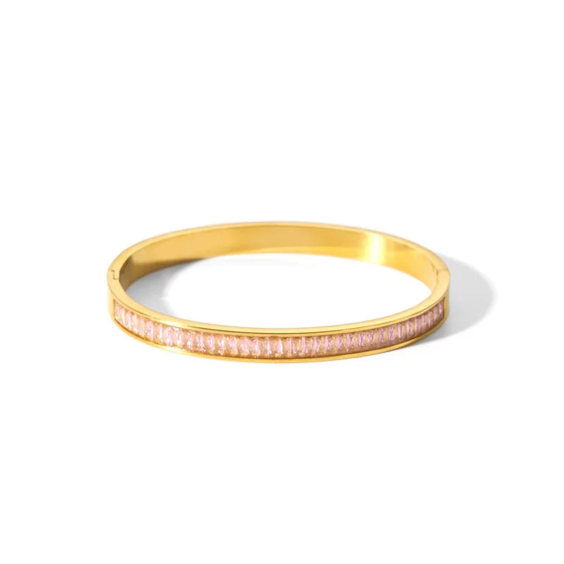 New Waterproof Cubic Zirconia Bangles Stainless Steel Bracelets Tarnish Free Jewelry for Women Factory Wholesales Customize
