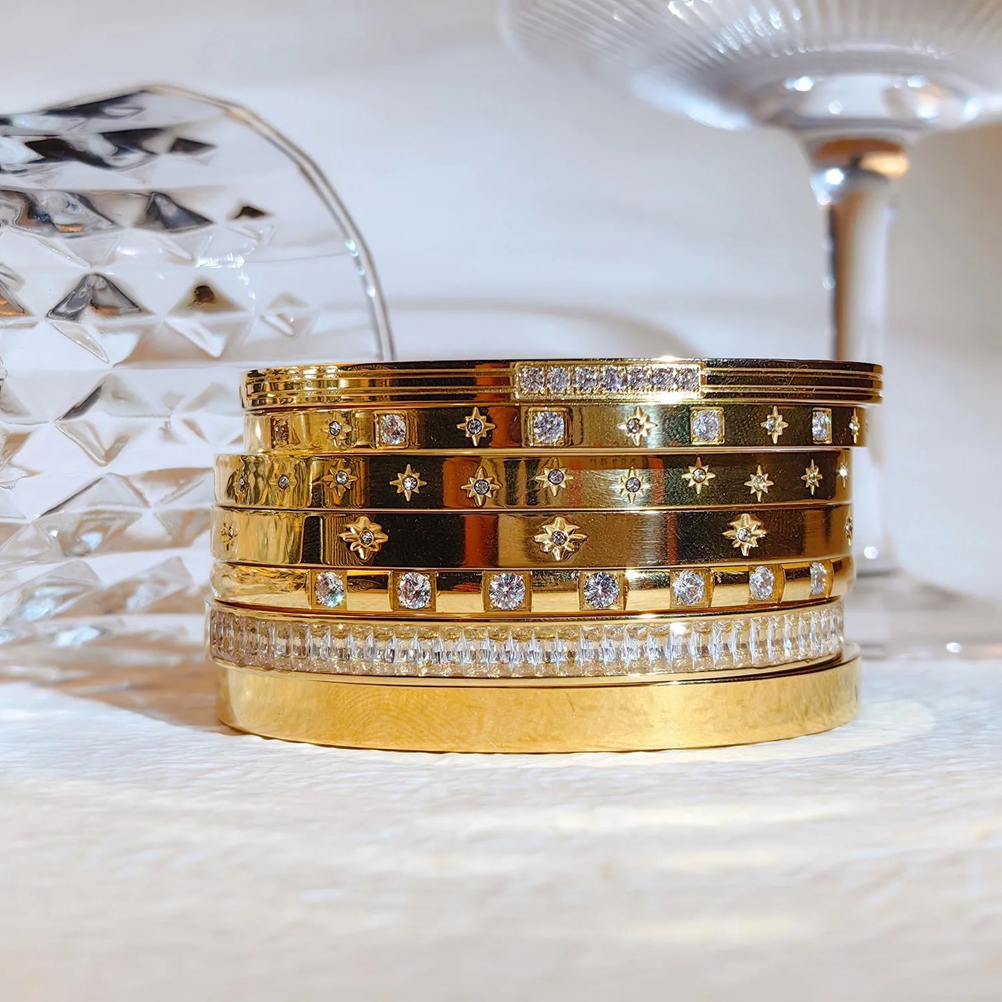 New Waterproof Cubic Zirconia Bangles Stainless Steel Bracelets Tarnish Free Jewelry for Women Factory Wholesales Customize