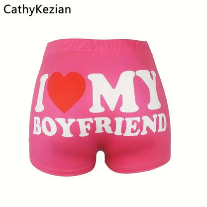 Women Shorts Sleep Bottoms Pajamas Boxers Pink S M L Love Letter Printing Painted Design Soft Casual Fitness Sleep Breathable