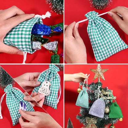 Christmas Advent Calendar Bags Set 24 Days Countdown Advent Calendar Gift Drawstring Bags DIY Xmas Ornaments With Clips