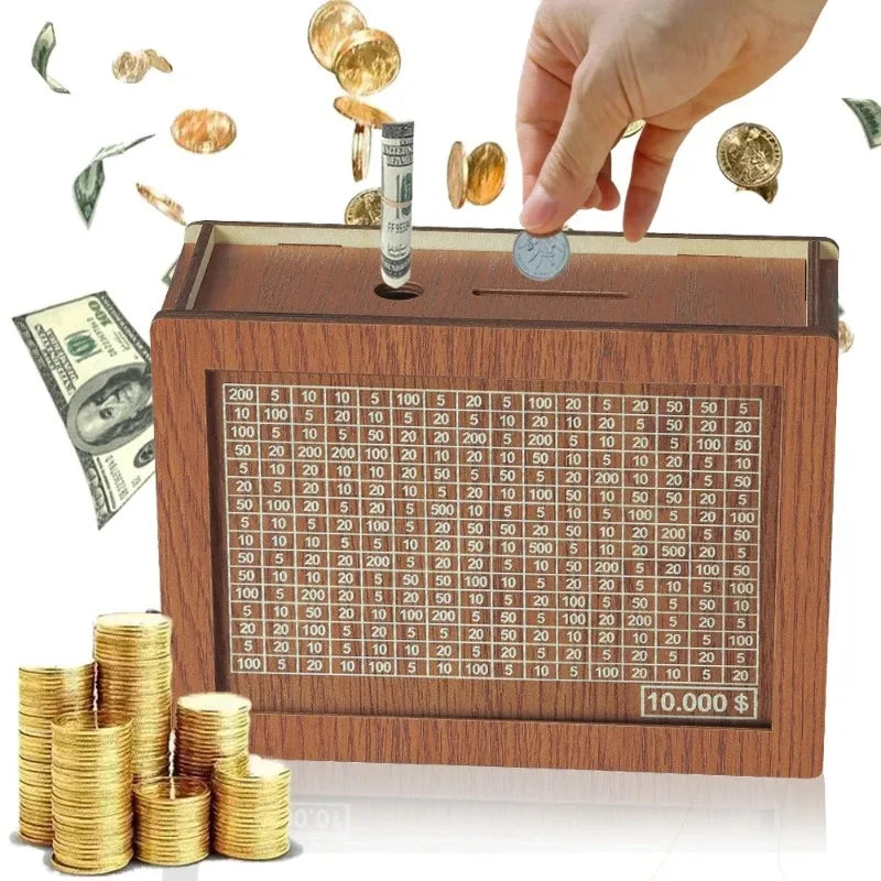 Wooden Piggy Banks, Dollar Cash Boxes, Reusable Assembled Cash Boxes, Home Decorations, with Savings Goals and Figures