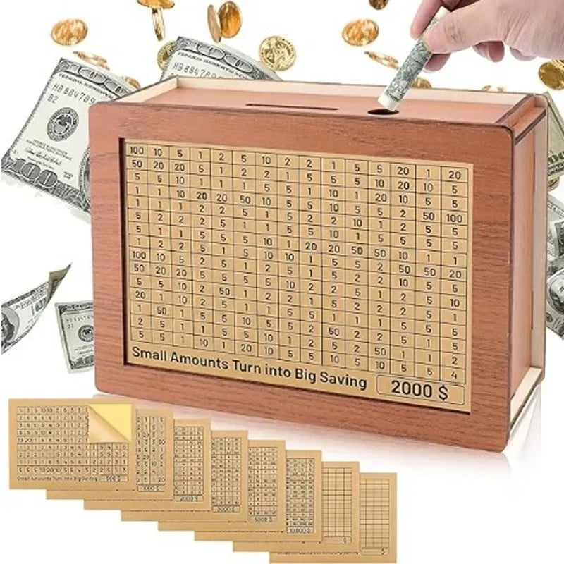 Wooden Piggy Banks, Dollar Cash Boxes, Reusable Assembled Cash Boxes, Home Decorations, with Savings Goals and Figures